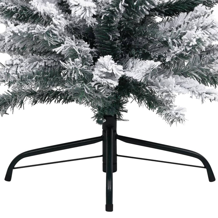 Slim Artificial Christmas Tree PVC Flocked Snow Steel Stand 210cm Green