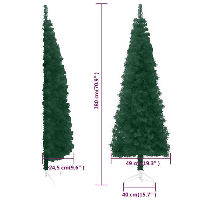 Slim Artificial Half Christmas Tree with Stand Green 180 cm
