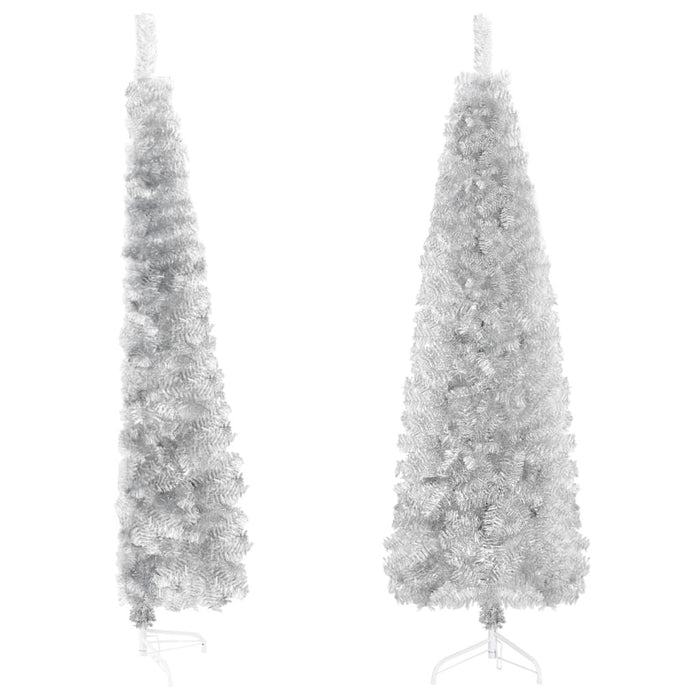 Slim Artificial Half Christmas Tree with Stand Silver 120 cm