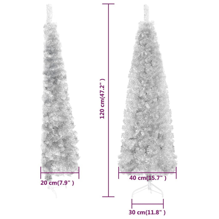 Slim Artificial Half Christmas Tree with Stand Silver 120 cm