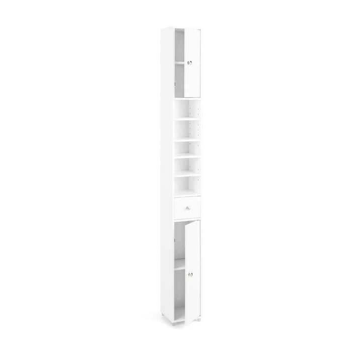 Slim Bathroom Tall Cabinet with 2 Doors 1 Drawer 5 Shelves Furniture White