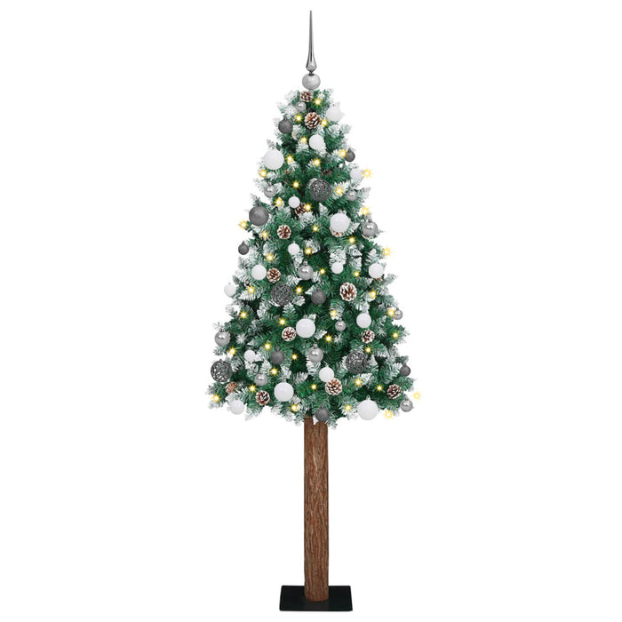 Slim Christmas Tree Green 210 cm PVC and Solid Pine wood