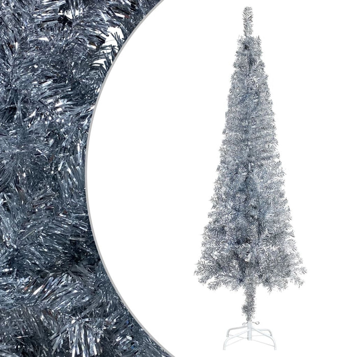Slim Christmas Tree with LEDs Silver 180 cm