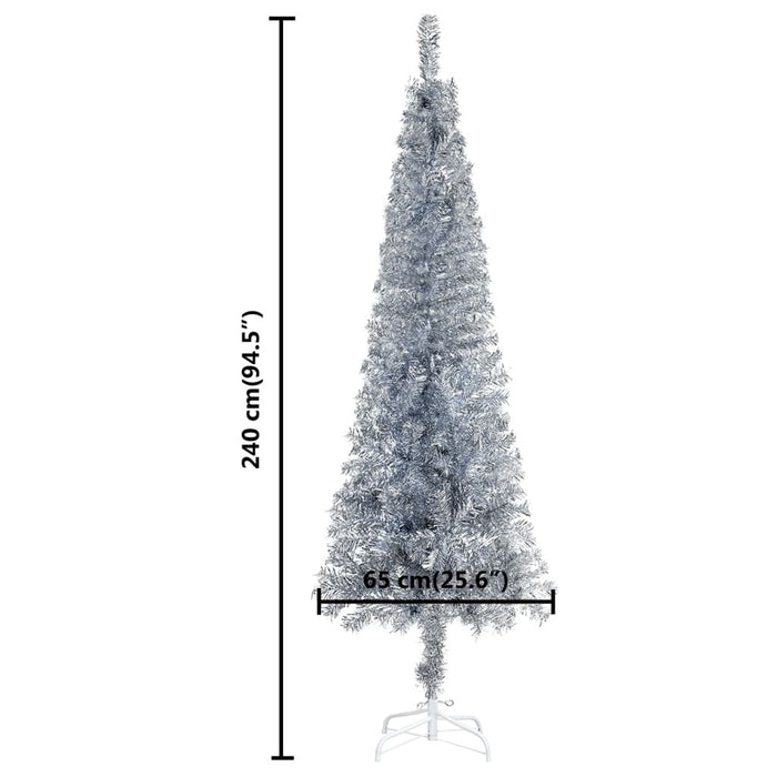 Slim Christmas Tree with LEDs Silver 240 cm