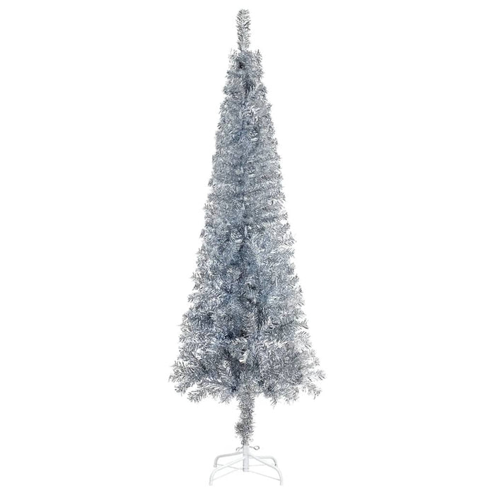 Slim Christmas Tree with LEDs&Ball Set 210 cm Silver