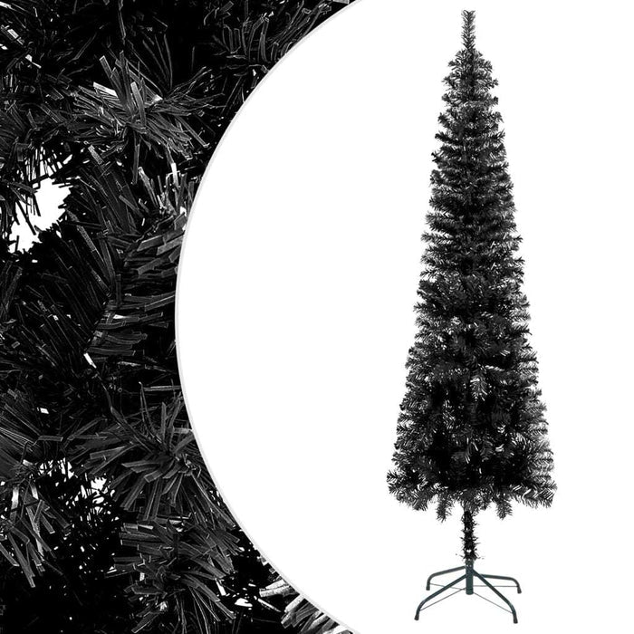 Slim Christmas Tree with LEDs&Ball Set Black 210 cm
