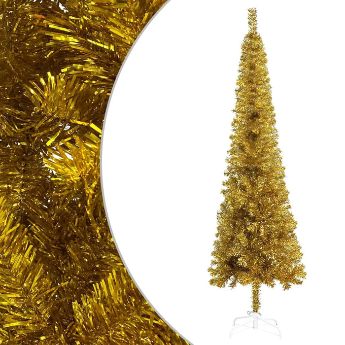 Slim Christmas Tree with LEDs&Ball Set Gold 180 cm