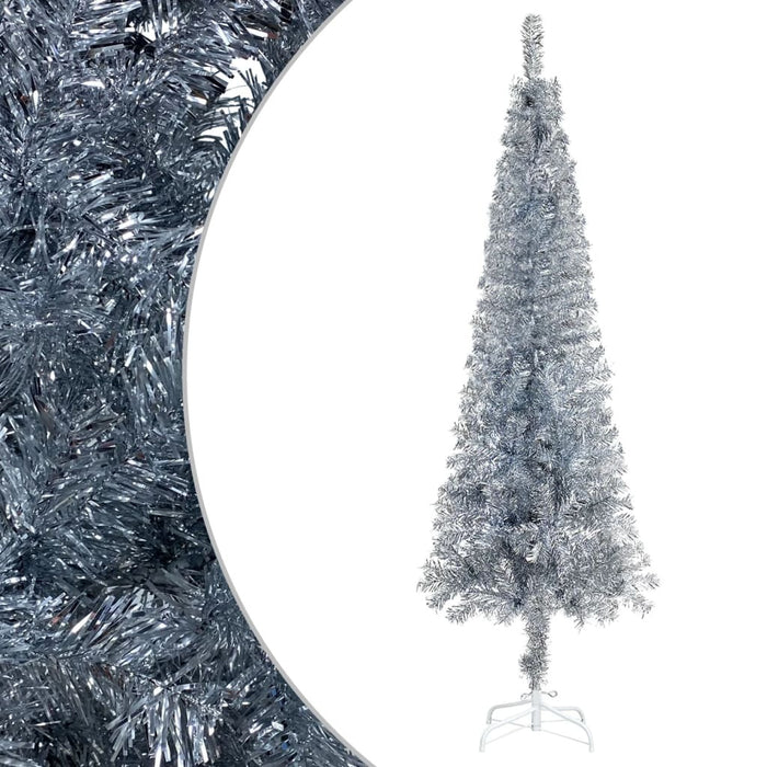 Slim Christmas Tree with LEDs&Ball Set Silver 180 cm