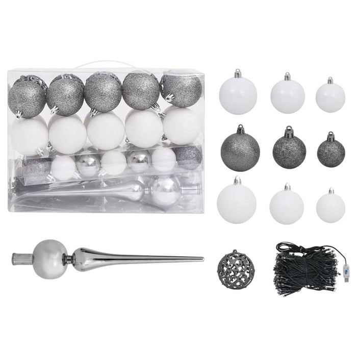 Slim Christmas Tree with LEDs&Ball Set Silver 180 cm