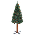 Slim Christmas Tree with Real Wood and Cones Green 210 cm PVC