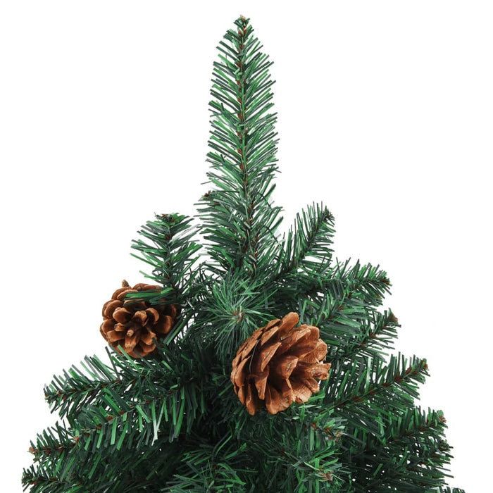 Slim Christmas Tree with Real Wood and Cones Green 210 cm PVC