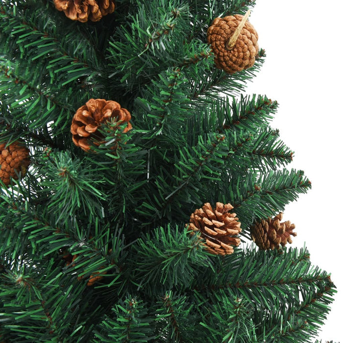 Slim Christmas Tree with Real Wood and Cones Green 210 cm PVC