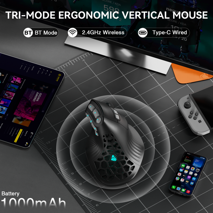 SOLAKAKA E9 Pro Vertical MMO Mouse Tri-Mode 36000 DPI 8000Hz Black