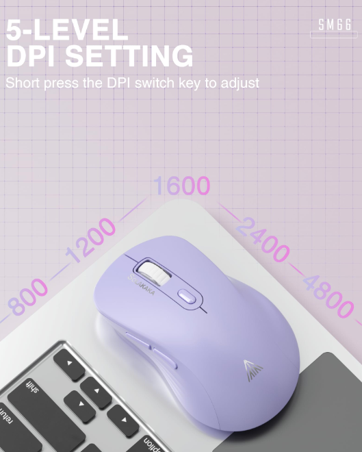 SOLAKAKA Silent Wireless Mouse Bluetooth 2.4GHz 4200 DPI 7 Buttons Purple