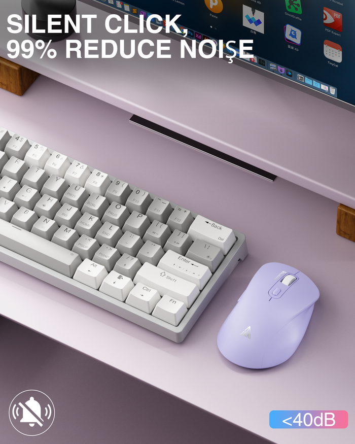 SOLAKAKA Silent Wireless Mouse Bluetooth 2.4GHz 4200 DPI 7 Buttons Purple