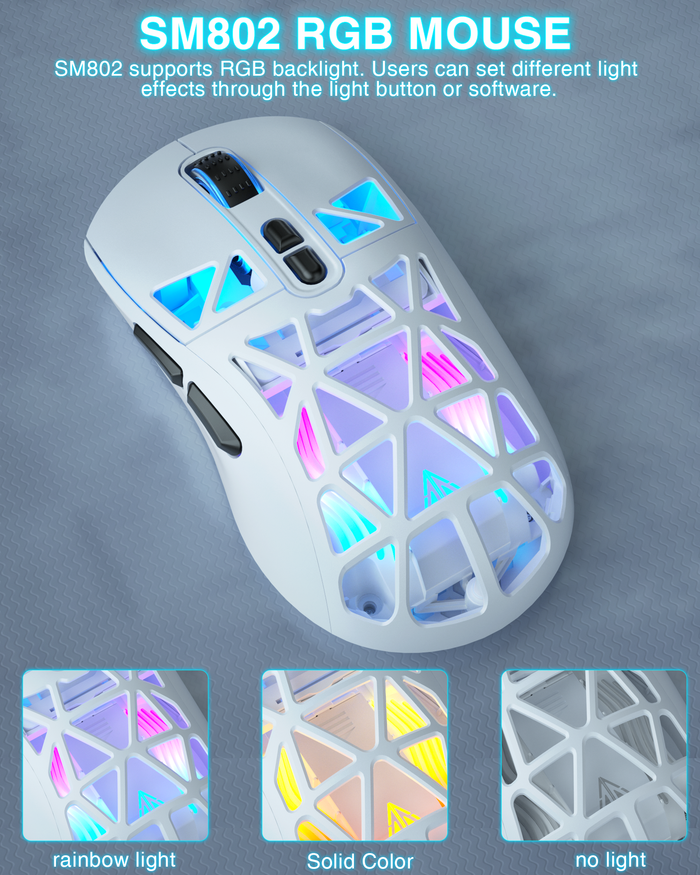 SOLAKAKA SM802 Pro Tri-Mode Gaming Mouse RGB 24000 DPI Hotswap White
