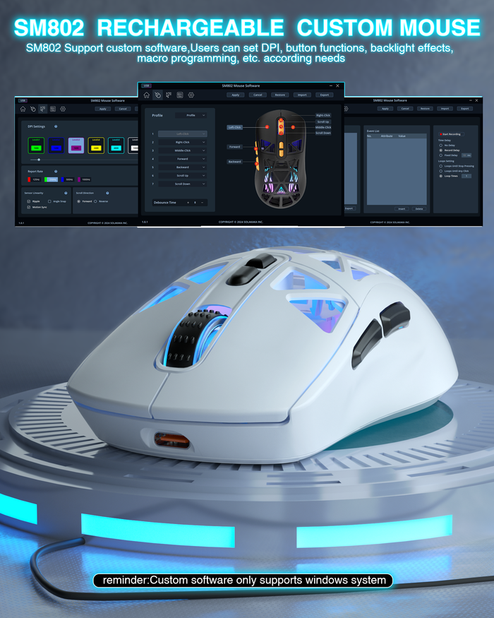 SOLAKAKA SM802 Pro Tri-Mode Gaming Mouse RGB 24000 DPI Hotswap White