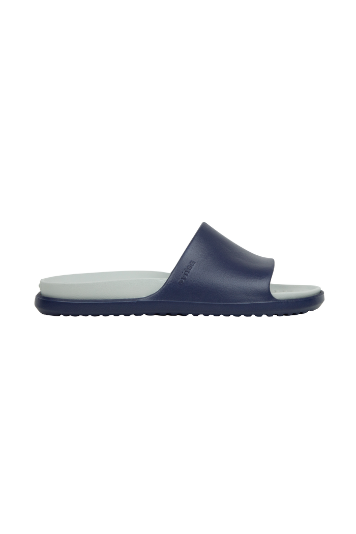 Side view of a Native Shoes Adults Spencer Lx Wanderfoam Footwear in Regatta Blue / Hyams Grey