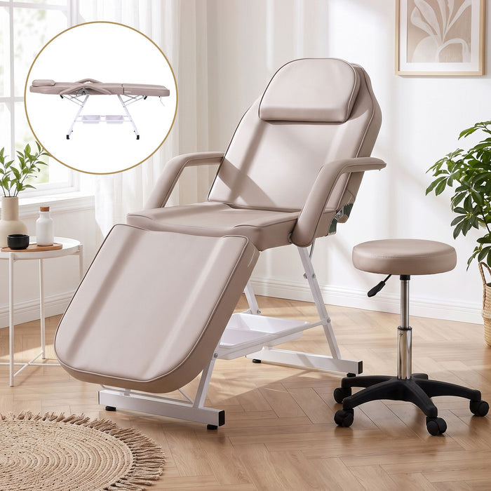 Zenses Beauty Bed with Stool Adjustable Facial Massage Table For Salon Services Beige