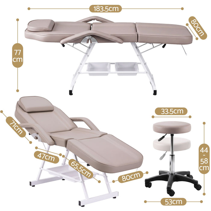 Zenses Beauty Bed with Stool Adjustable Facial Massage Table For Salon Services Beige