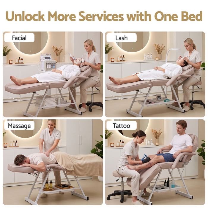 Zenses Beauty Bed with Stool Adjustable Facial Massage Table For Salon Services Beige