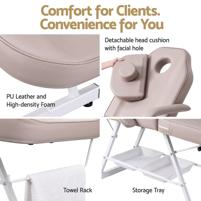 Zenses Beauty Bed with Stool Adjustable Facial Massage Table For Salon Services Beige