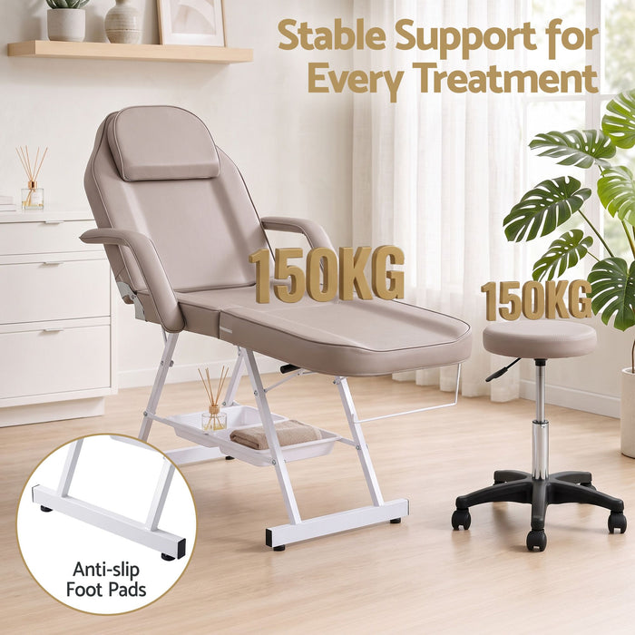 Zenses Beauty Bed with Stool Adjustable Facial Massage Table For Salon Services Beige